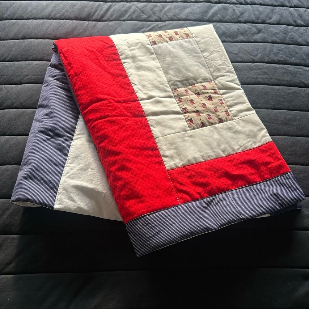 Handmade Red, White & Blue Patriotic Flag Quilt #101025
